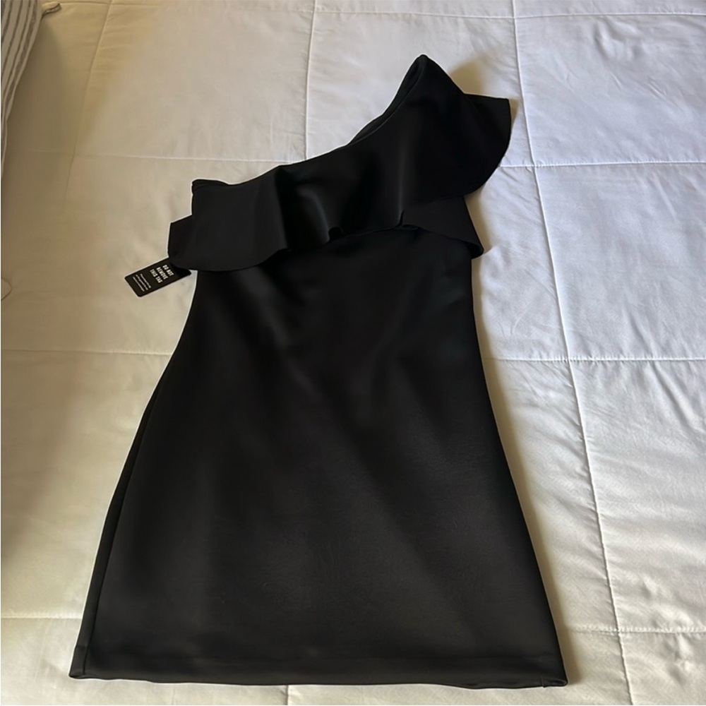 Express Black Asymmetrical Ruffled Sheath Dress